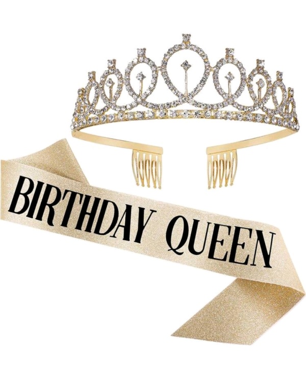 juosta karuna auksine Gimtadienio juosta "Birthday Queen" ir karūna