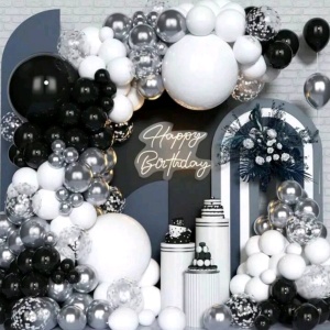 Balionų rinkinys balionų girliandai (juoda, balta, sidabrinė)